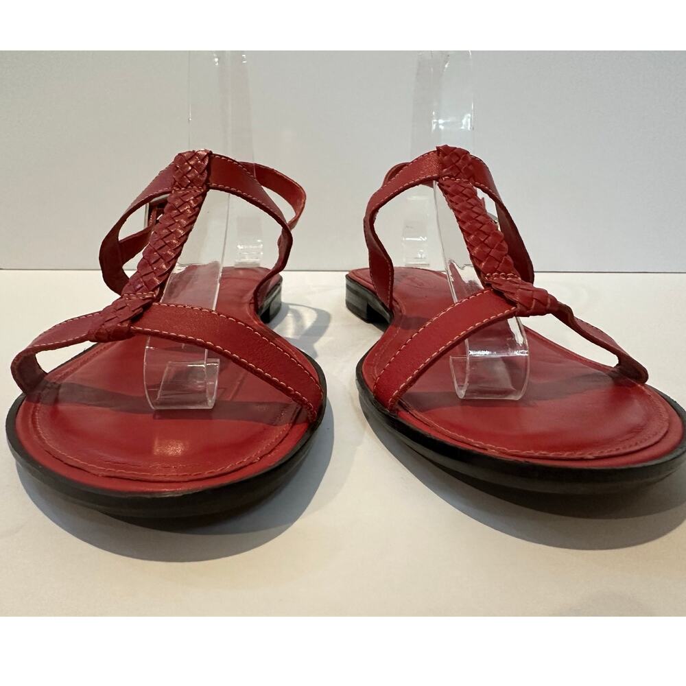 Talbots Leather T-Strap Flat Sandals Women’s 8.5B Red Classic Comfort Sandals - Picture 4 of 12